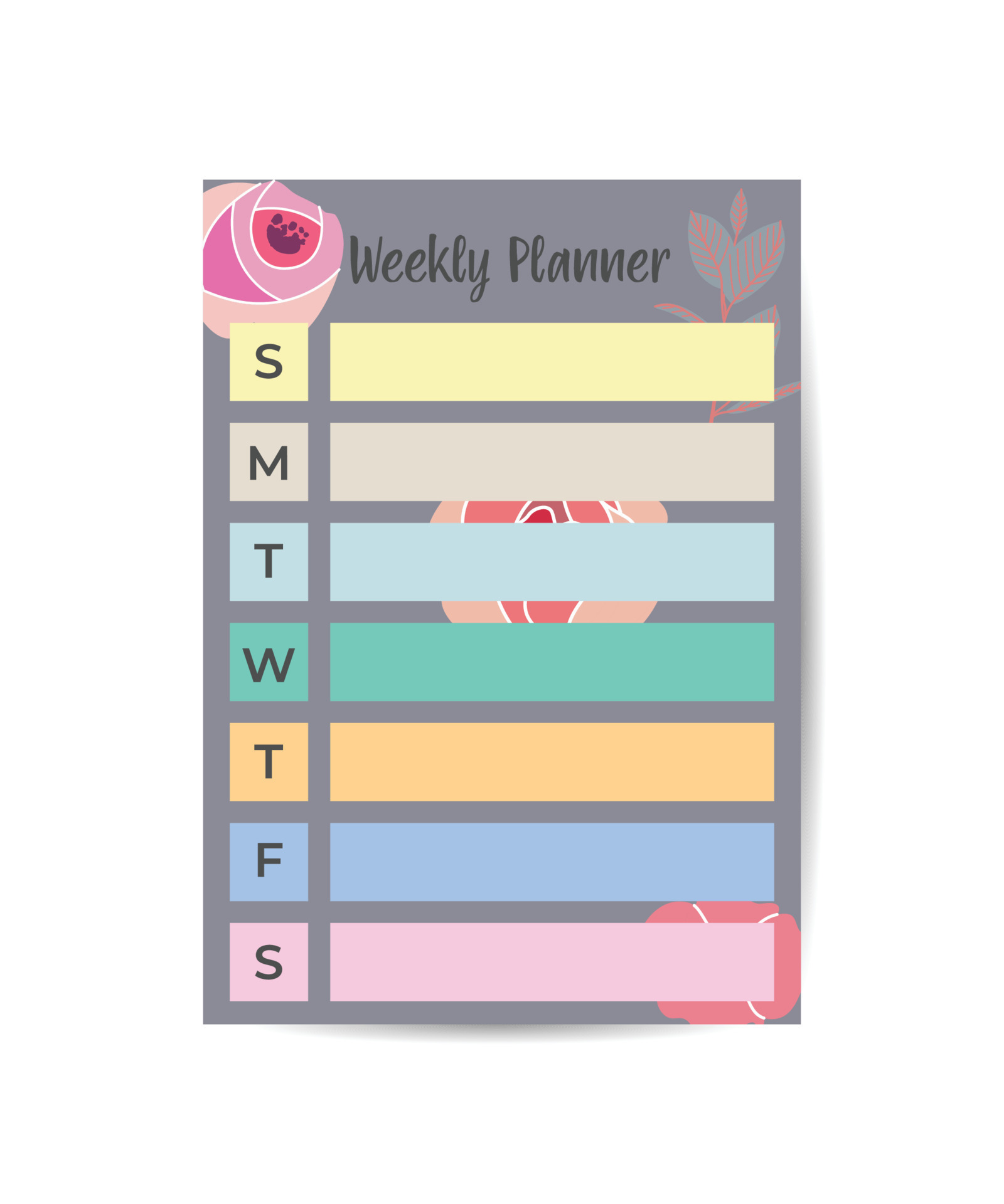 Weekly planner template to do list for weekdays on different color