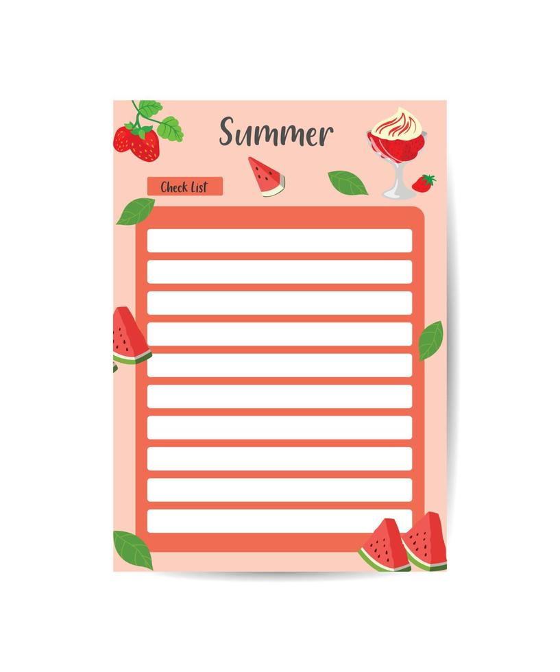 check list printable template Vector with cute fruit summer illustrations