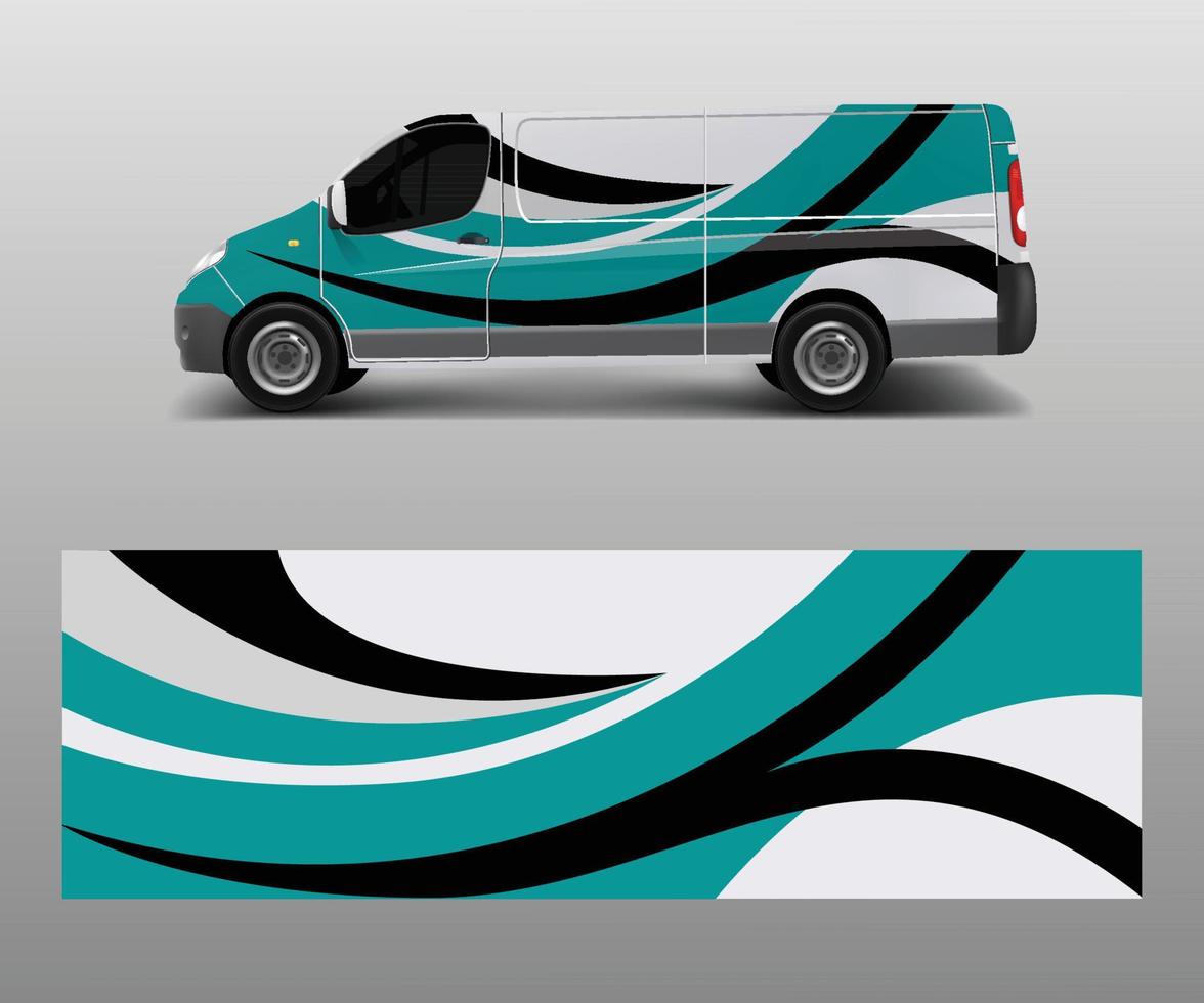 Cargo van decal with green wave shapes , truck and car wrap vector, Graphic abstract stripe designs for wrap branding vehicle vector