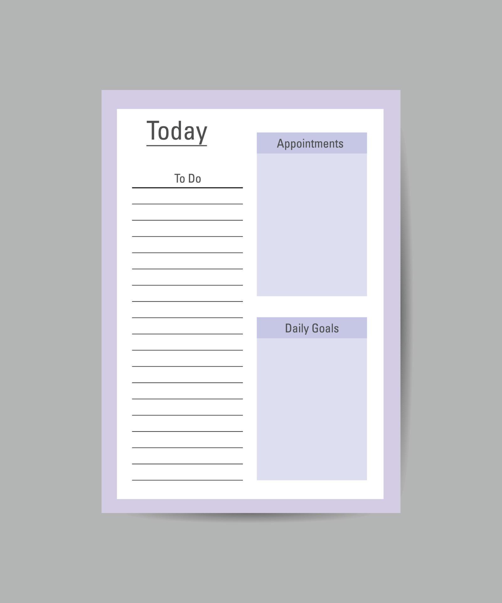 Daily planner on a white background. Templates for agendas, planners