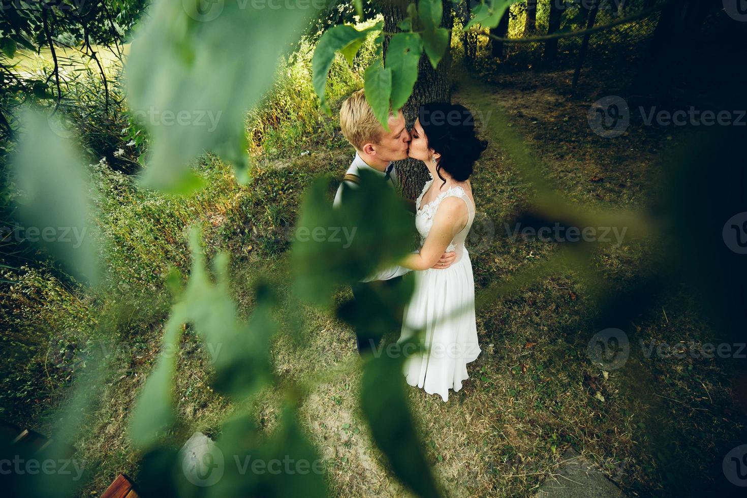 Beautiful wedding couple posing photo