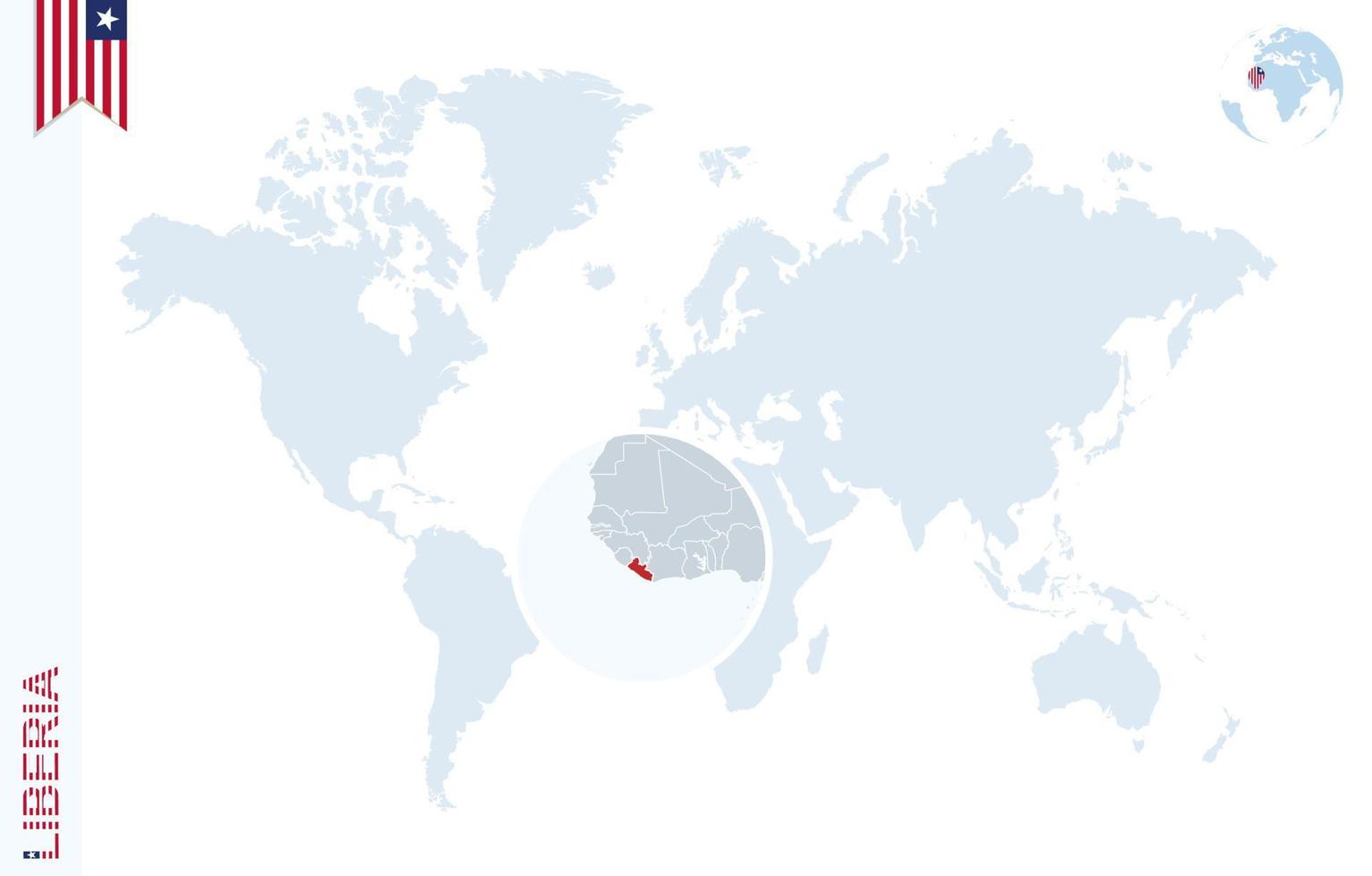 mapa del mundo azul con lupa en liberia. vector