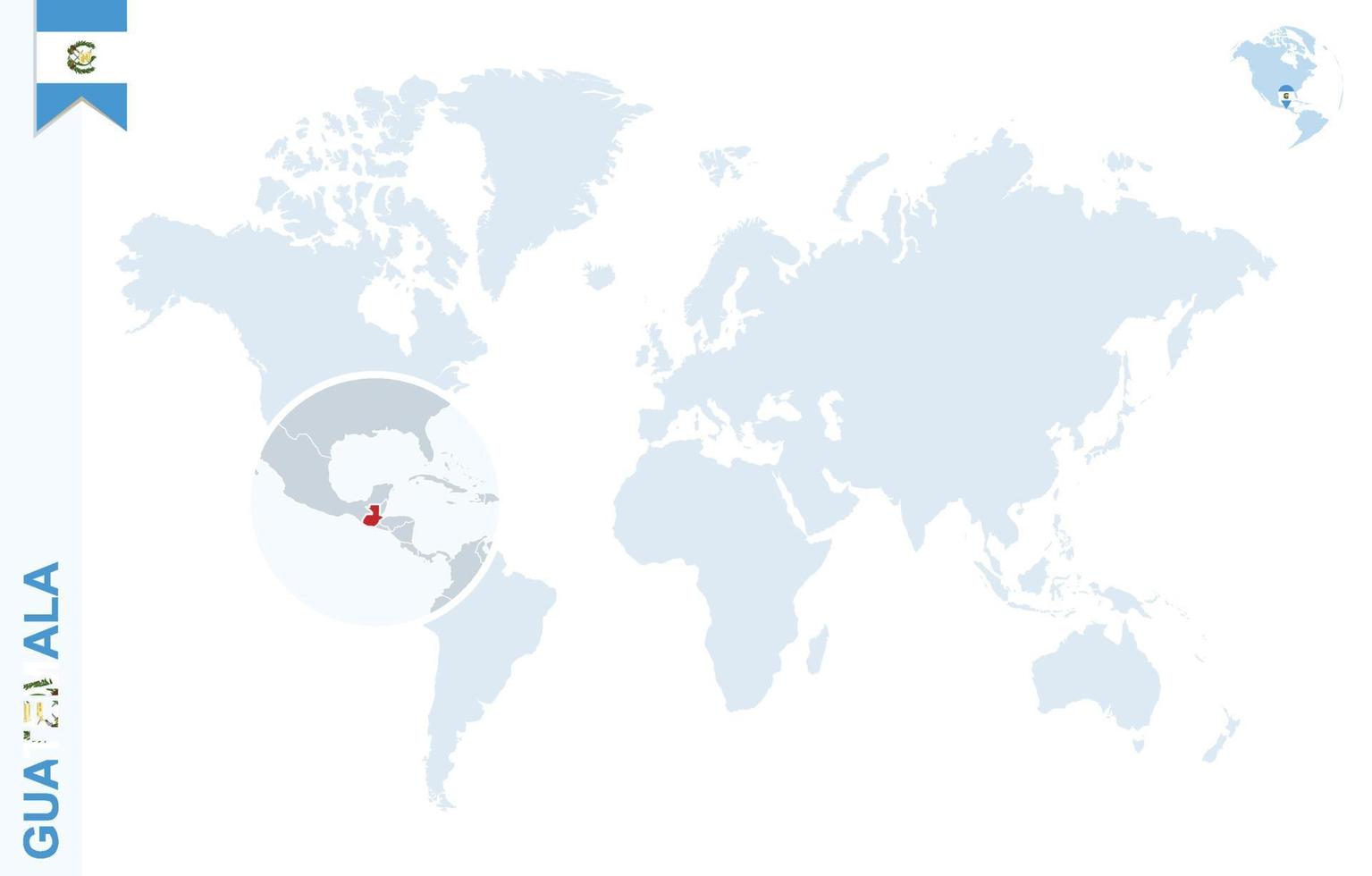 Blue world map with magnifying on Guatemala. vector