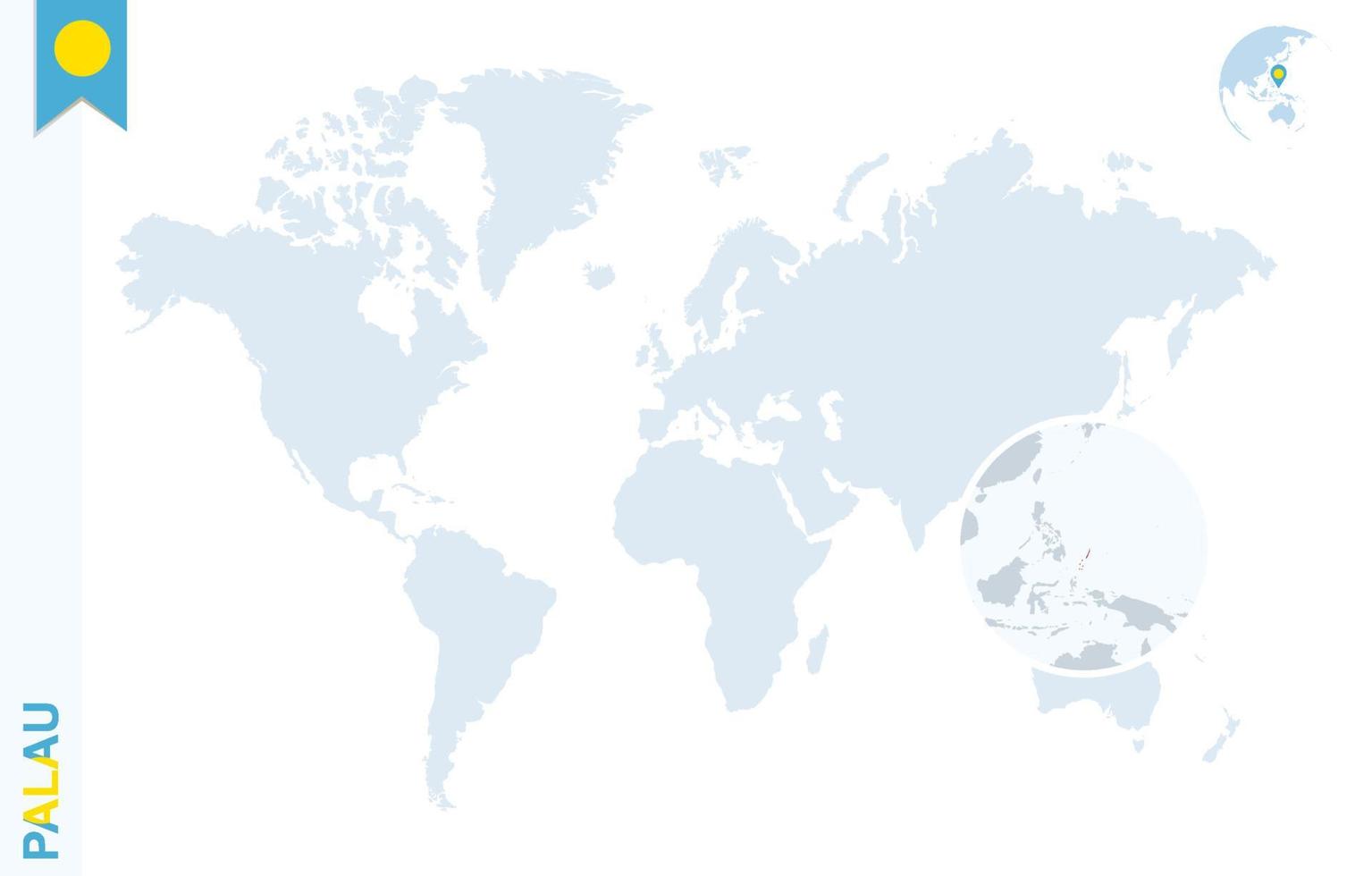 mapa del mundo azul con lupa en palau. vector