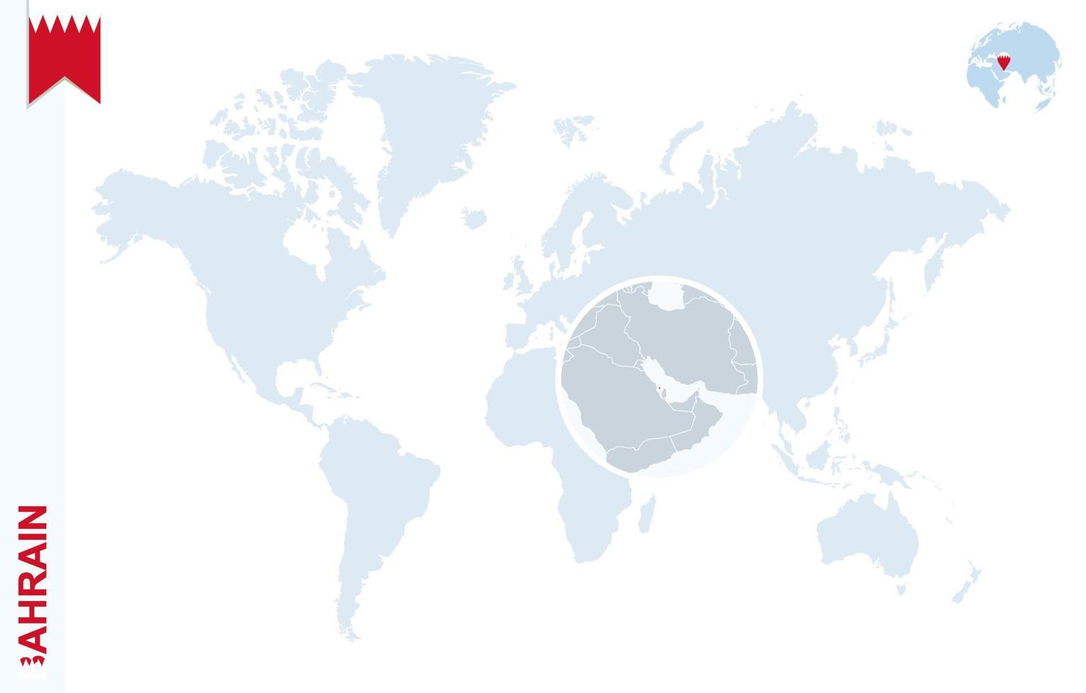 mapa del mundo azul con lupa en bahrein. vector