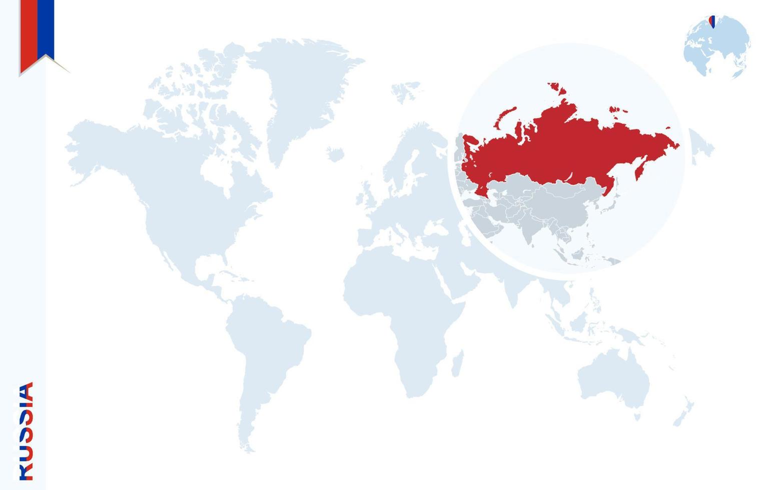 Blue world map with magnifying on Russia. vector