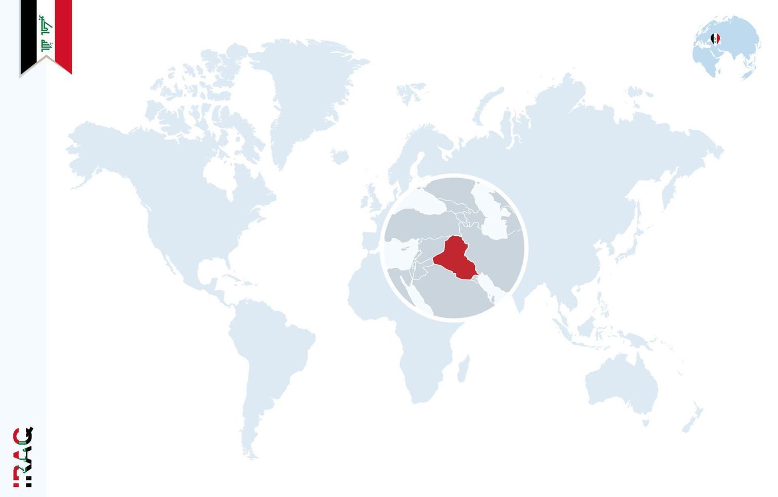 mapa del mundo azul con lupa en irak. vector