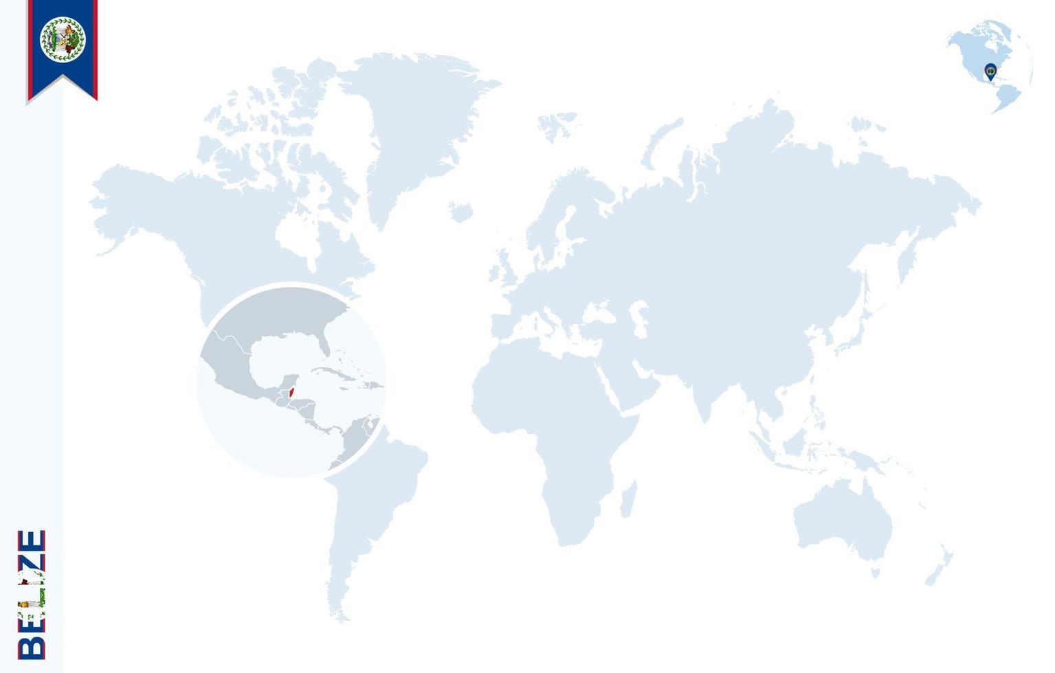 Blue world map with magnifying on Belize. vector