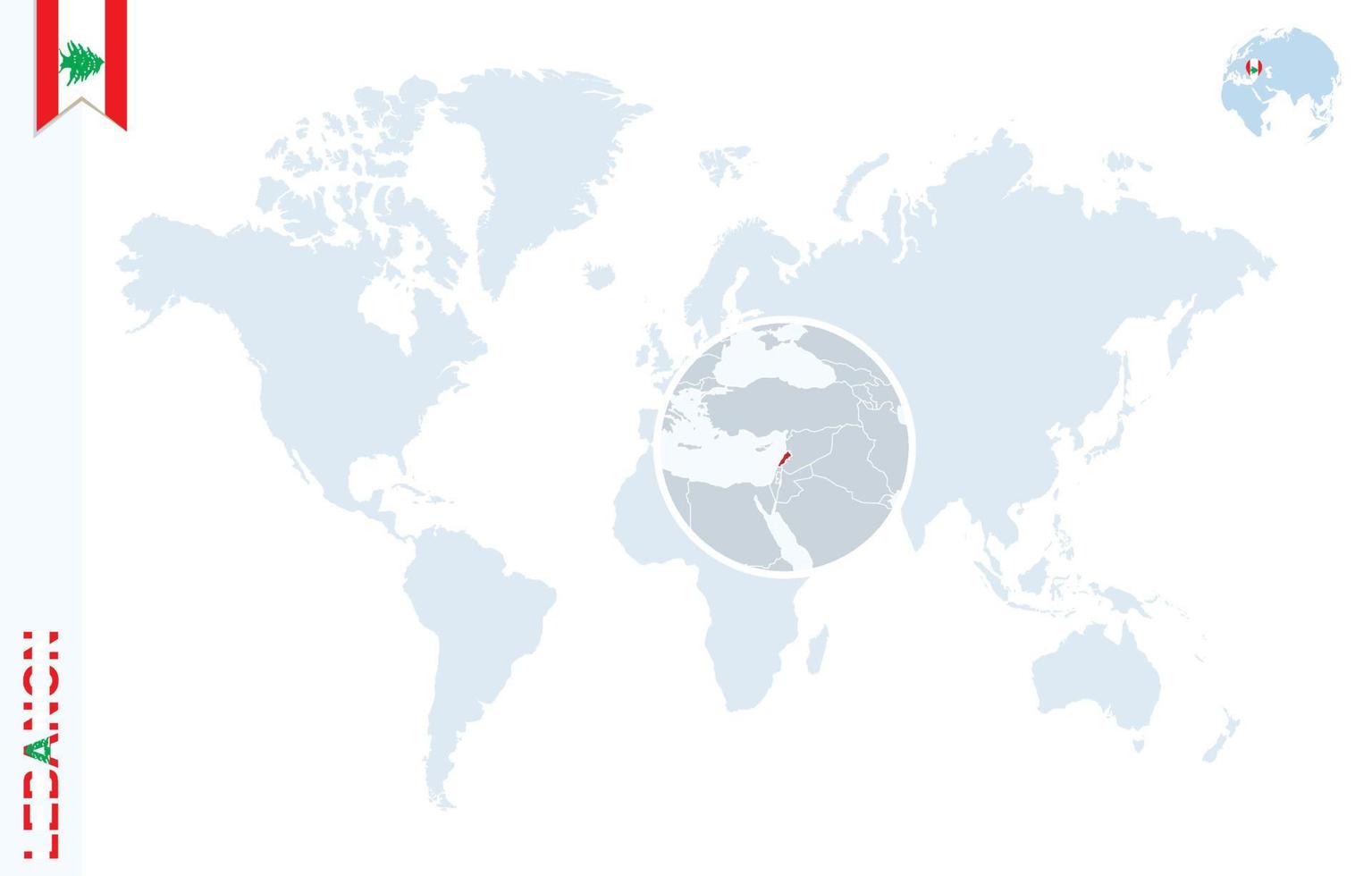 mapa del mundo azul con lupa en el líbano. vector