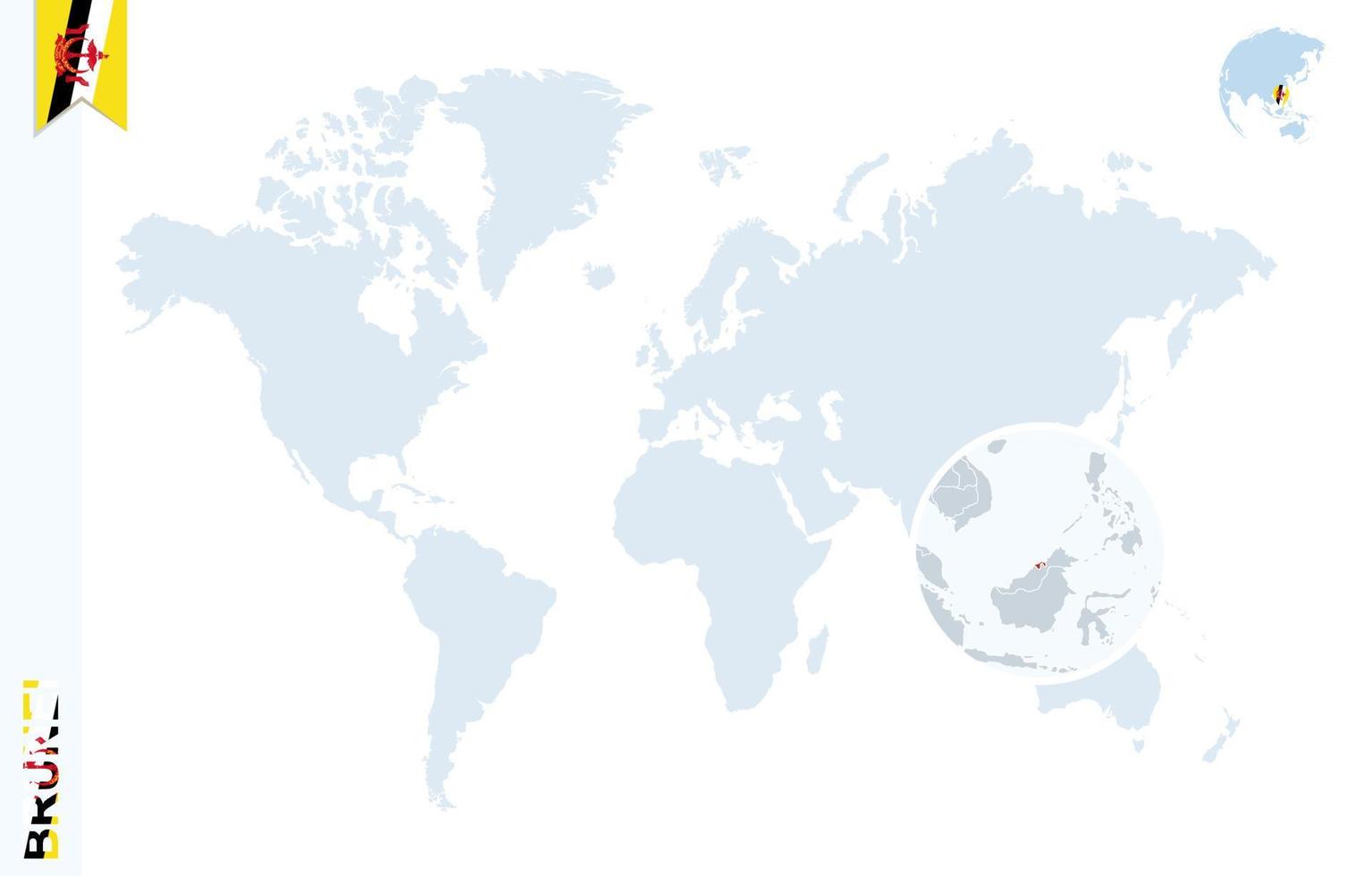 mapa del mundo azul con lupa en brunei. vector