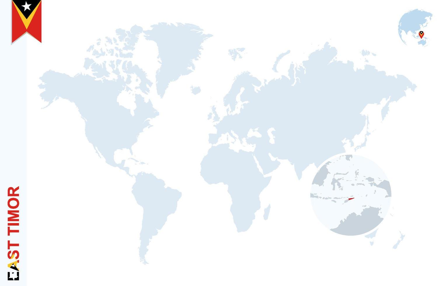 Blue world map with magnifying on East Timor. vector