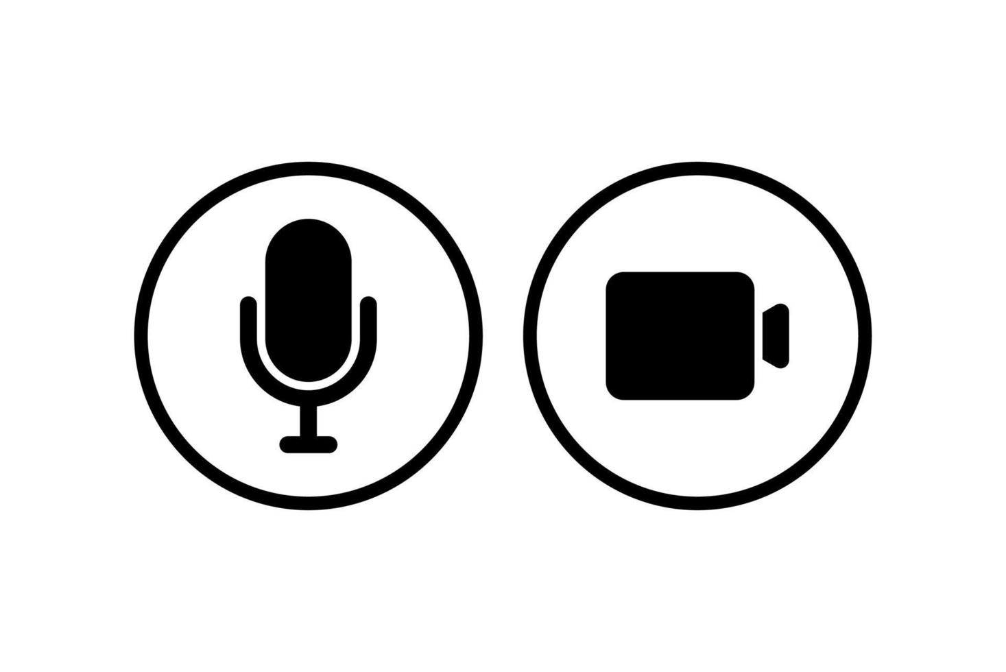 Iconos relacionados con el altavoz, el micrófono y la cámara de vídeo. iconos básicos para videoconferencia, seminario web y chat de video. vector