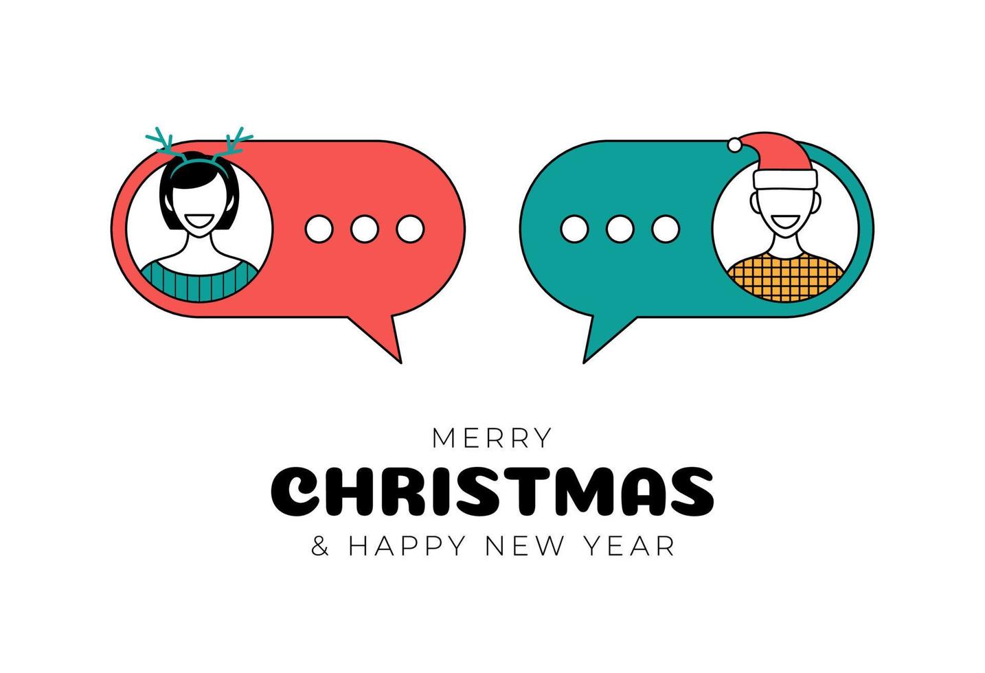 christmas chatting with woman and man vector illustration. Online chat between a guy and a girl. Man and woman icons in flat style on mobile bubble . Chat messaging communication