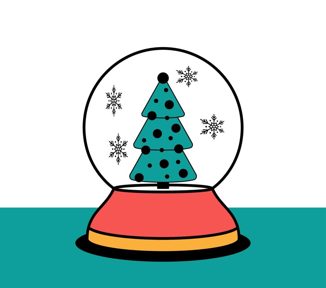 Christmas Snowball with tree. snow globe isolated line style design. Festive Xmas object. Happy New Year and Merry Christmas. vector illustration