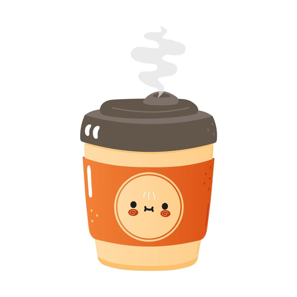 Linda taza divertida de café agitando el personaje de la mano. icono de ilustración de personaje kawaii de dibujos animados dibujados a mano vectorial. aislado sobre fondo blanco. concepto de personaje de taza de café vector