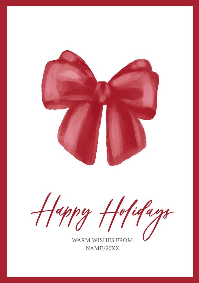 tarjeta de navidad vintage con lazo rojo festivo e inscripción de caligrafía. felices fiestas, feliz navidad y feliz año nuevo tarjeta. vector