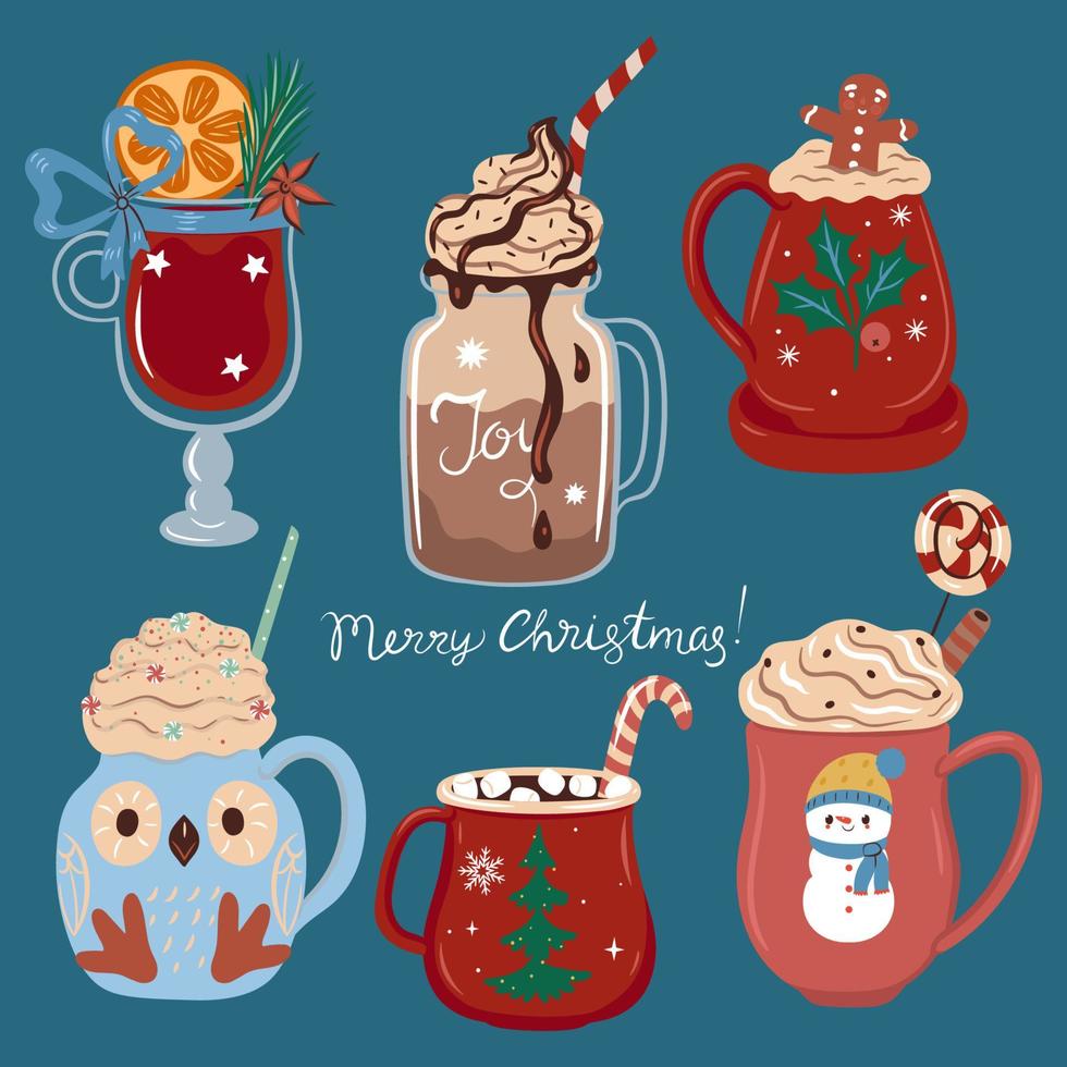 conjunto de lindas bebidas de invierno. gráficos vectoriales vector