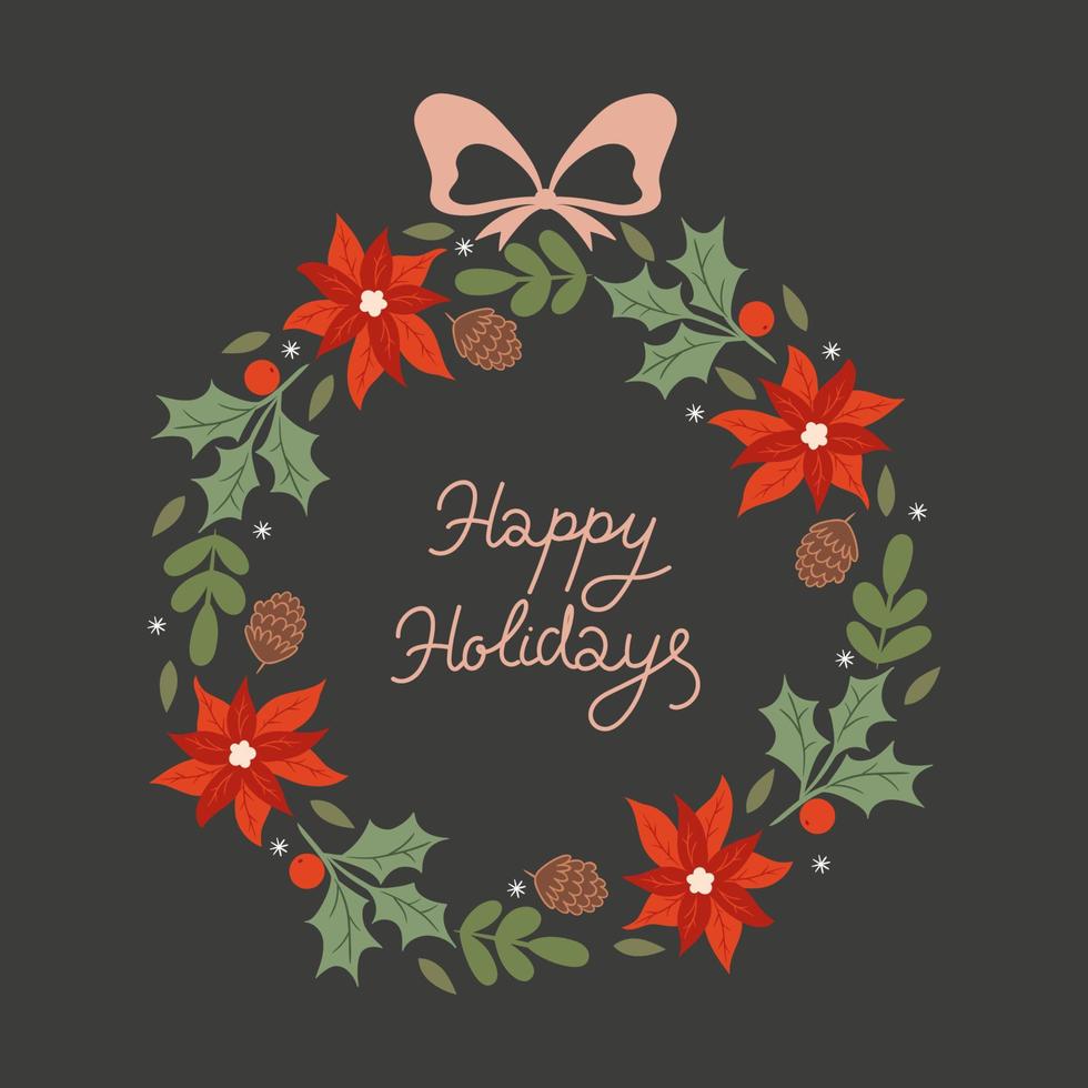 Christmas wreath with the inscription merry christmas. Vector graphics.