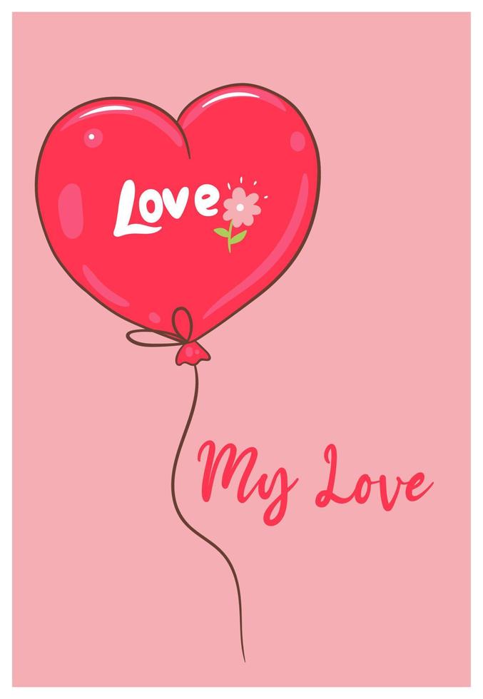 Valentine's day card with balloon. Vector graphics.