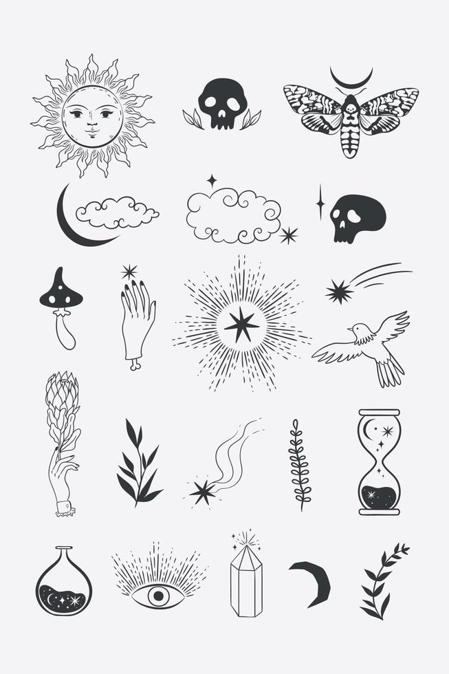 Collection of mystical icons. Vector graphics.