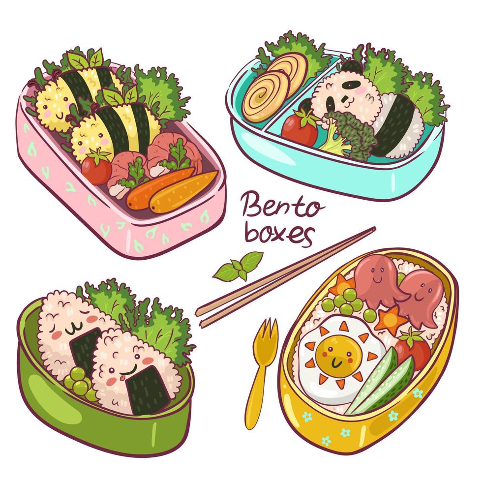 Set of cute bentos isolated on a white background. Vector graphics.