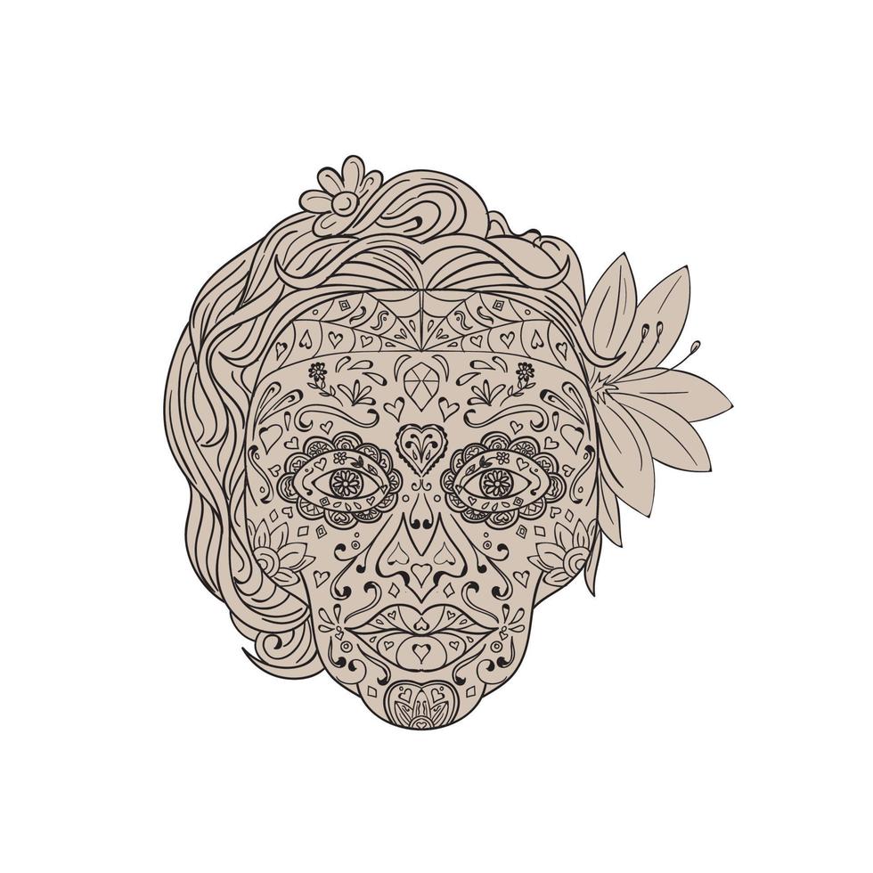 Female Sugar Skull Calavera Retro vector
