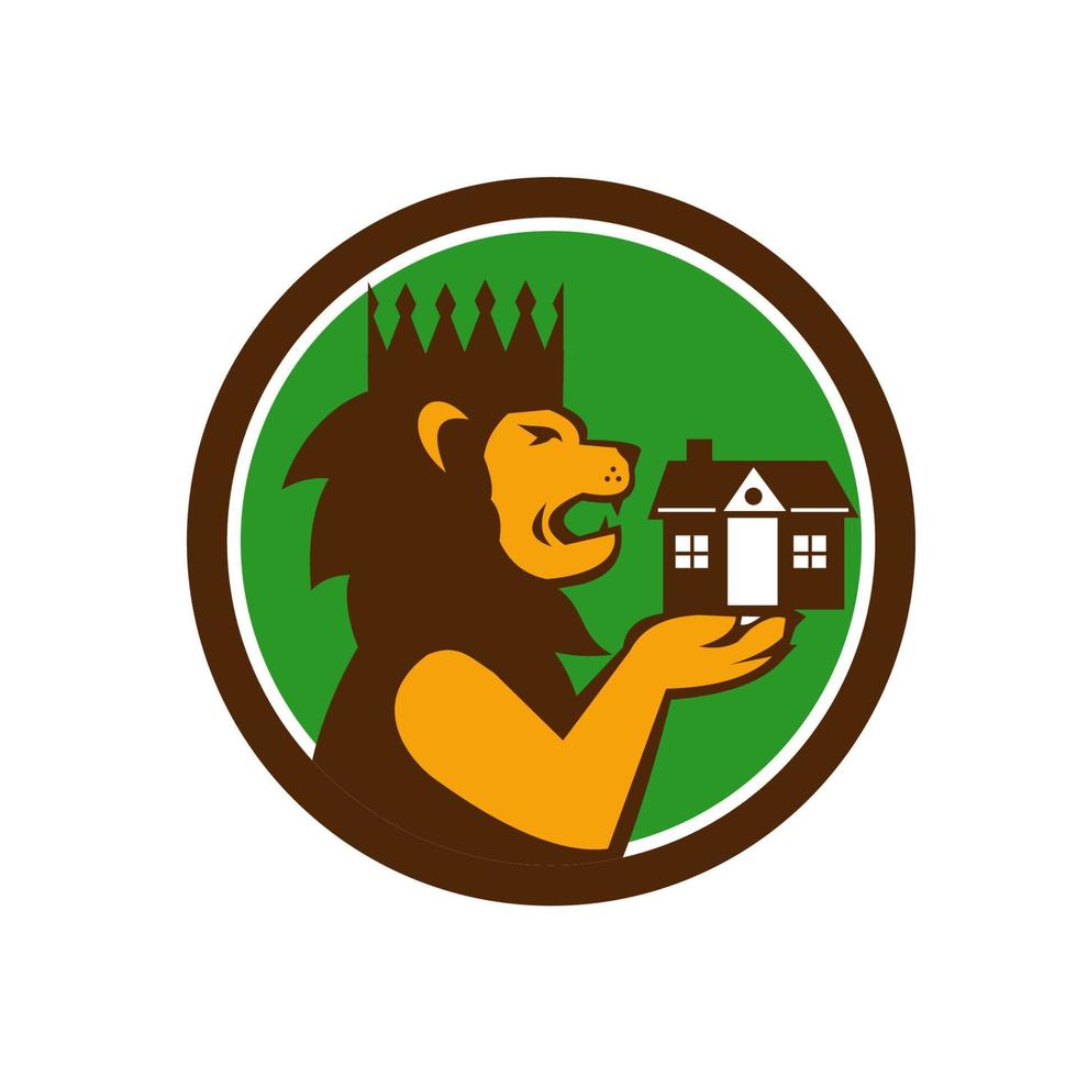 King Lion Holding House Circle Retro vector