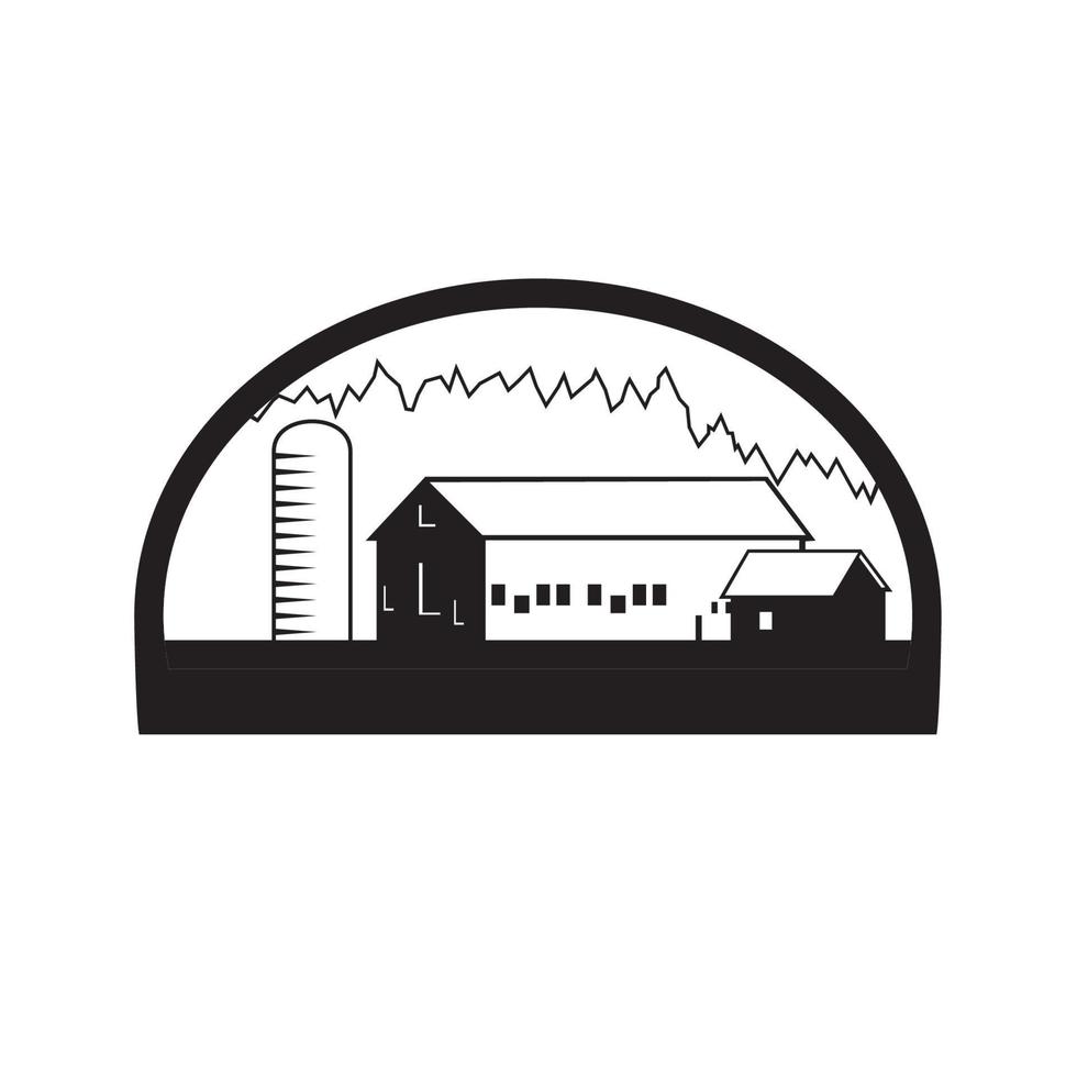 Farm Barn House Silo Black and White vector