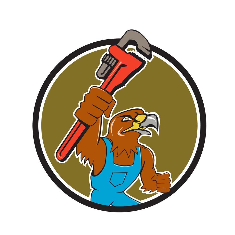 Hawk Plumber Wrench Circle Cartoon vector