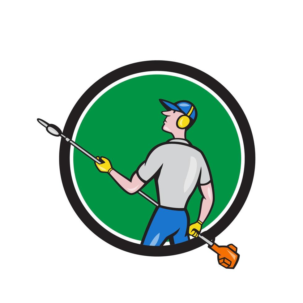 Gardener Hedge Trimmer Circle Cartoon vector