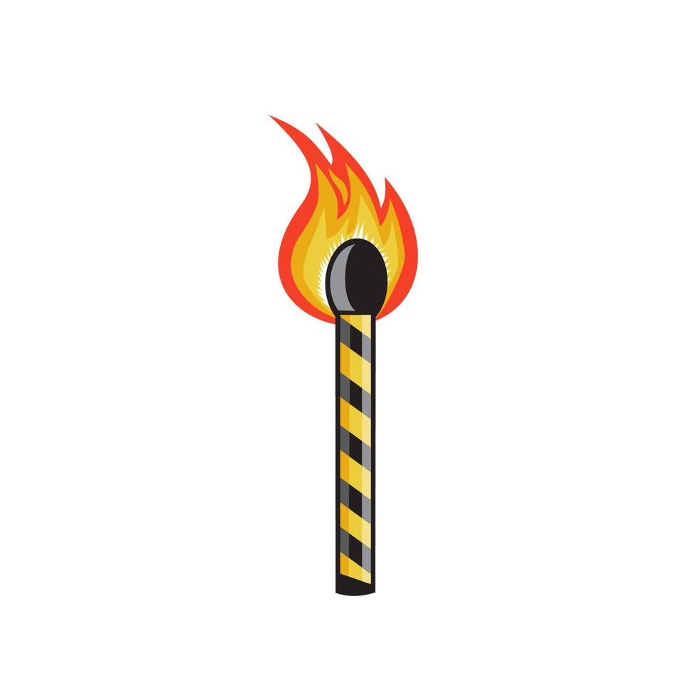 Light Striped Match Stick On Fire Retro vector