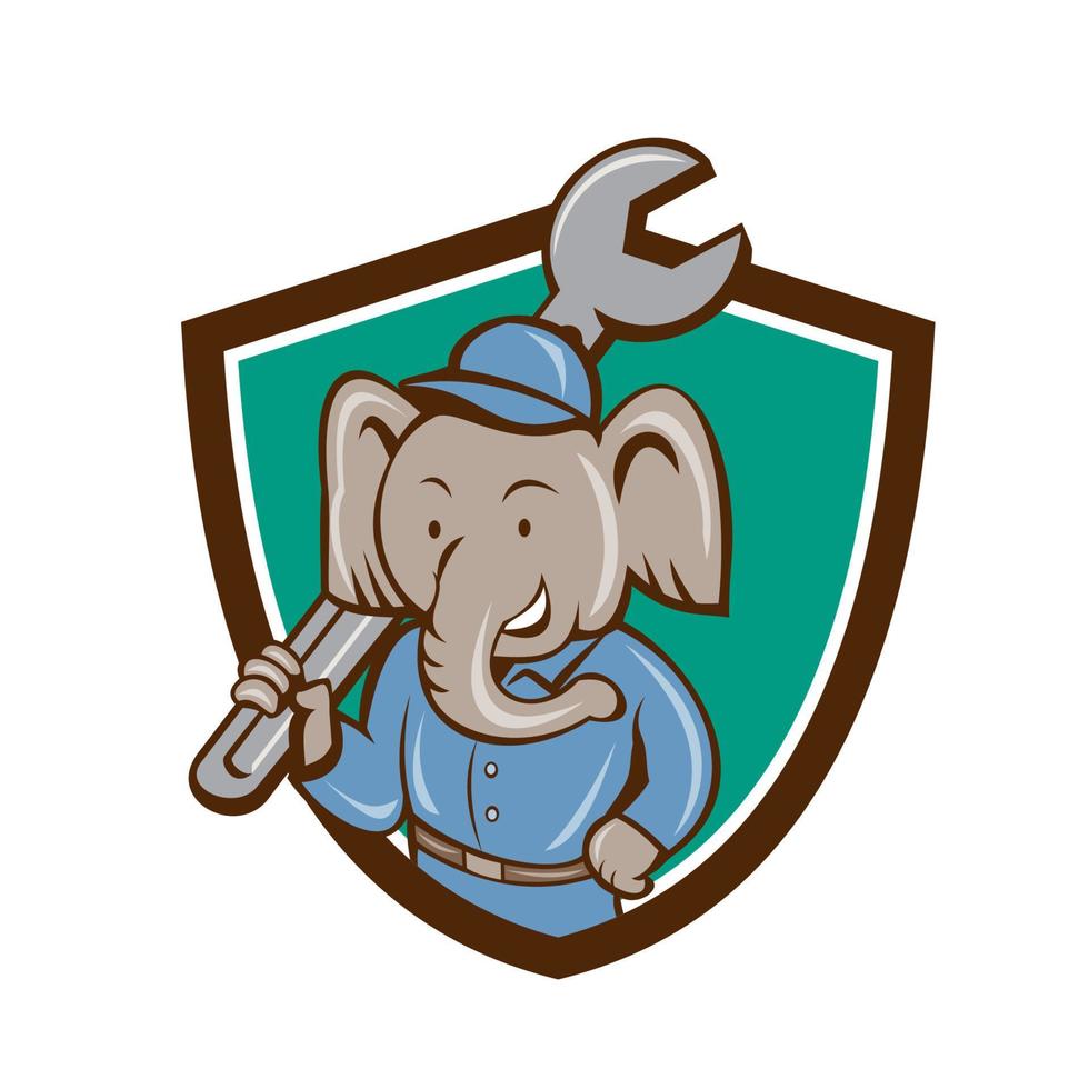 Elephant Mechanic Spanner Shoulder Crest Cartoon vector