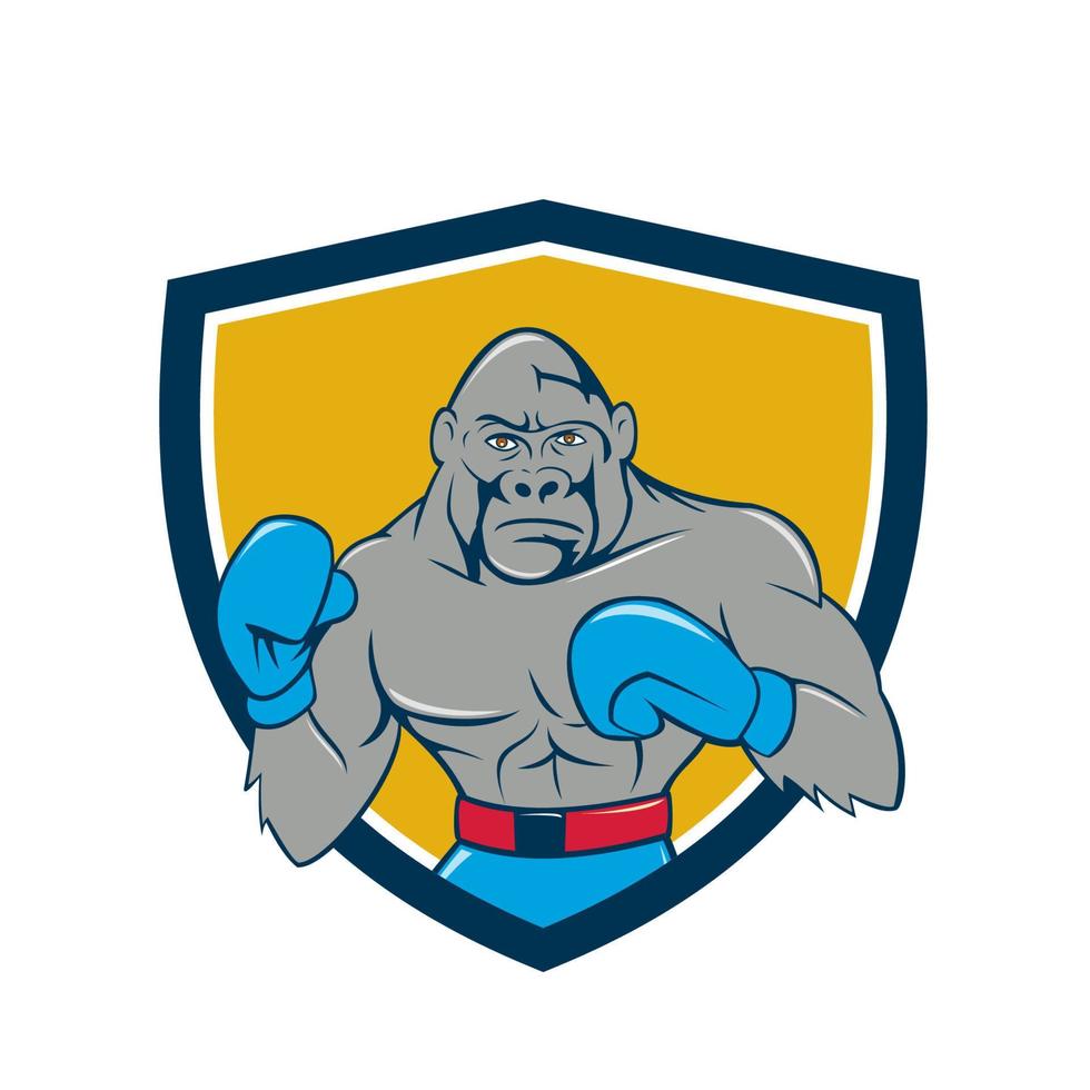 Gorilla Boxer Boxing Stance Crest Cartoon vector