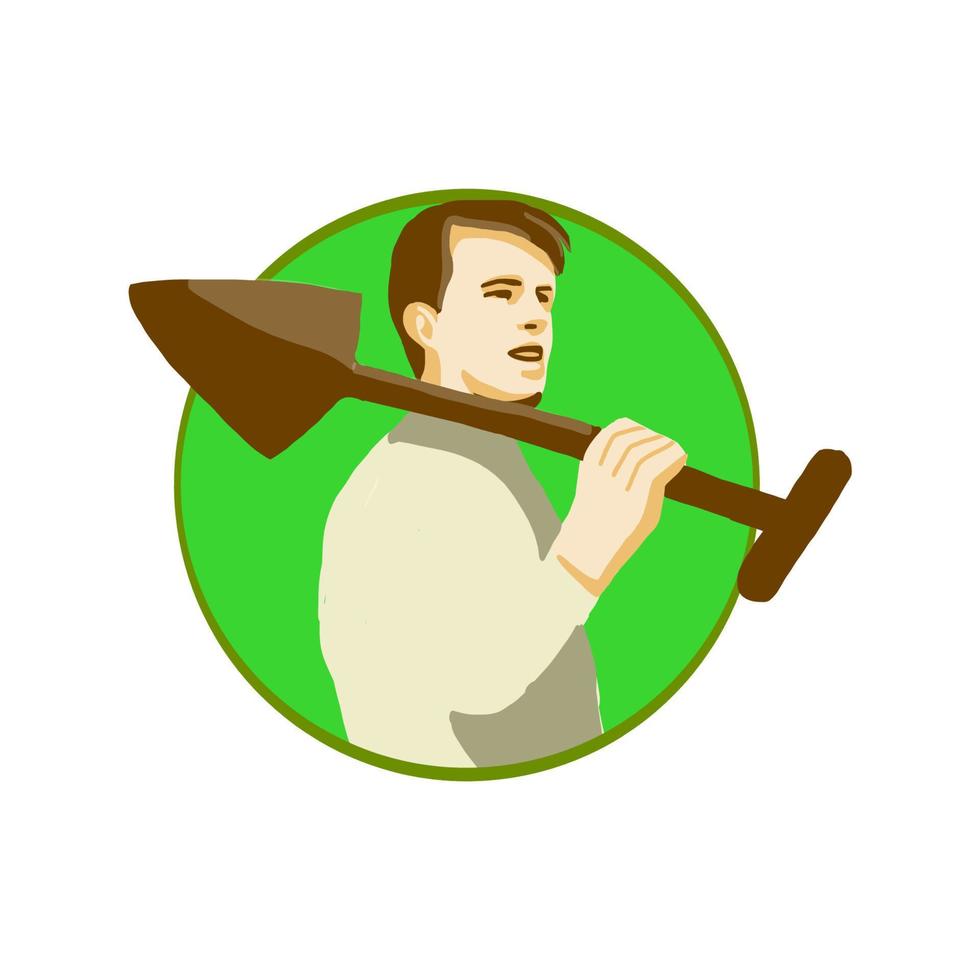 Gardener Shovel On Shoulder Circle Retro vector