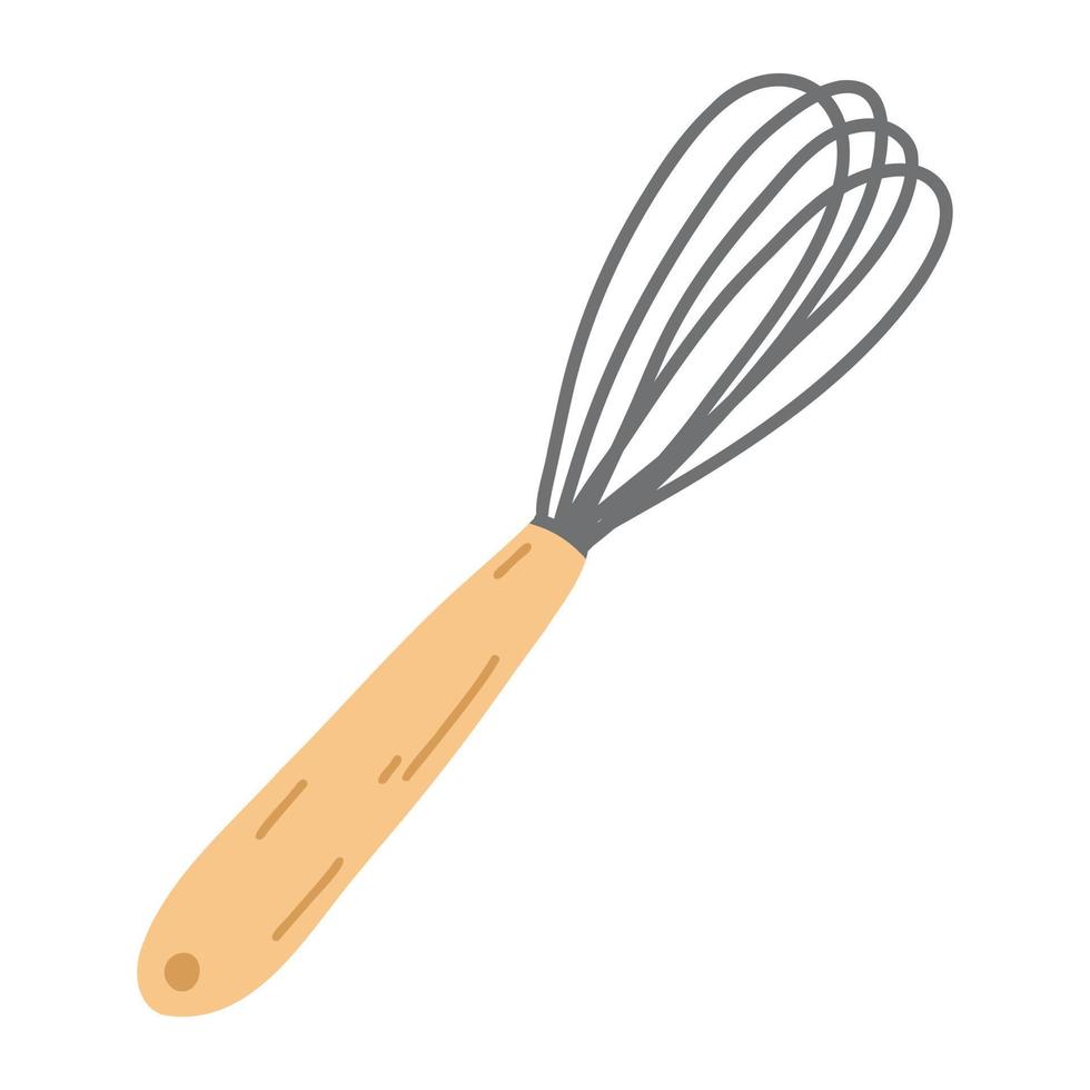 batidor de cocina en estilo plano de dibujos animados. ilustración vectorial del icono del batidor, utensilios de cocina, culinarios, herramientas de pastelería vector