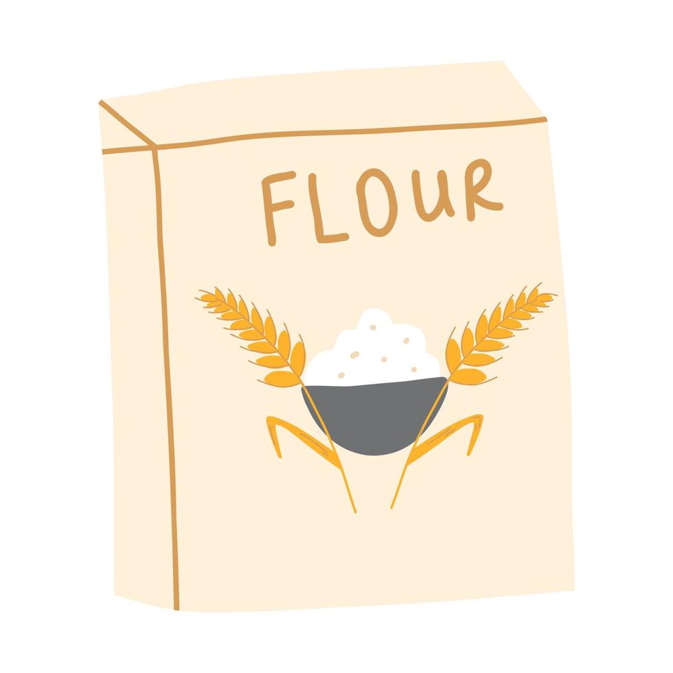 Flour bag in cartoon flat style. Vector illustration of sack, baking ingredient icon