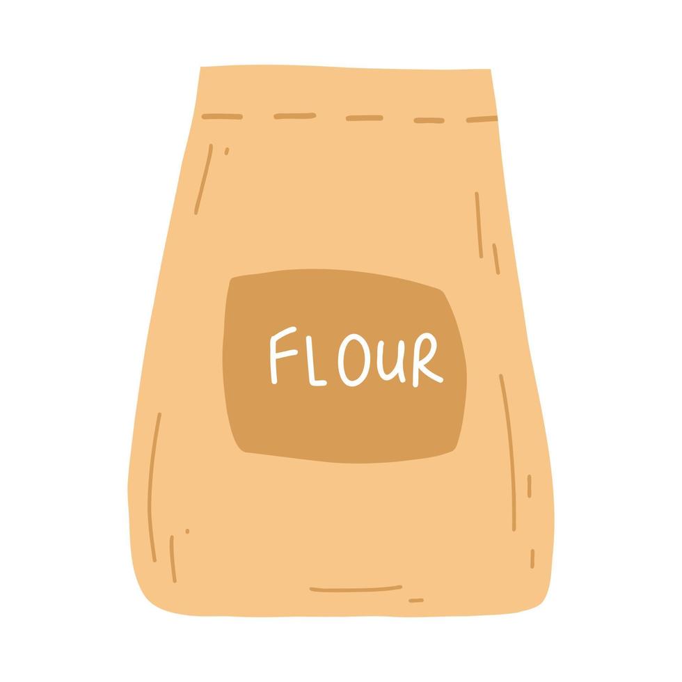 Flour bag in cartoon flat style. Vector illustration of sack, baking ingredient icon