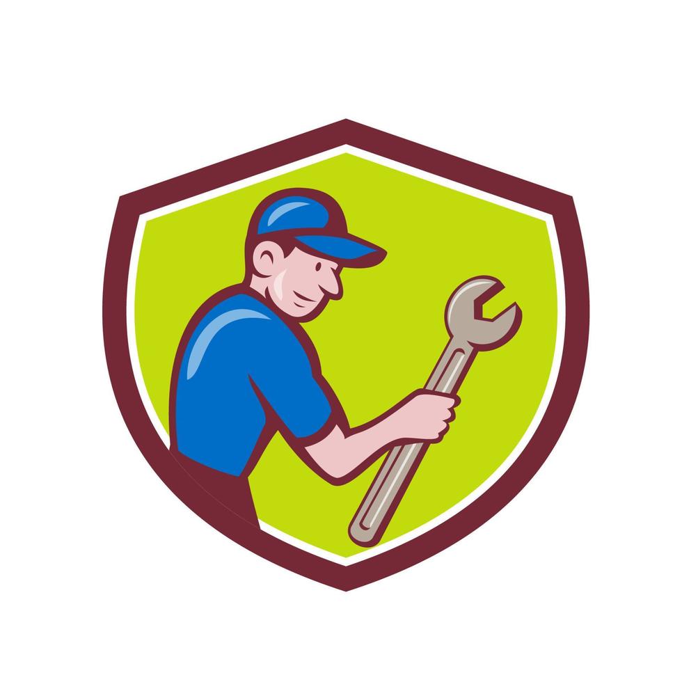 Handyman Holding Spanner Crest Cartoon vector