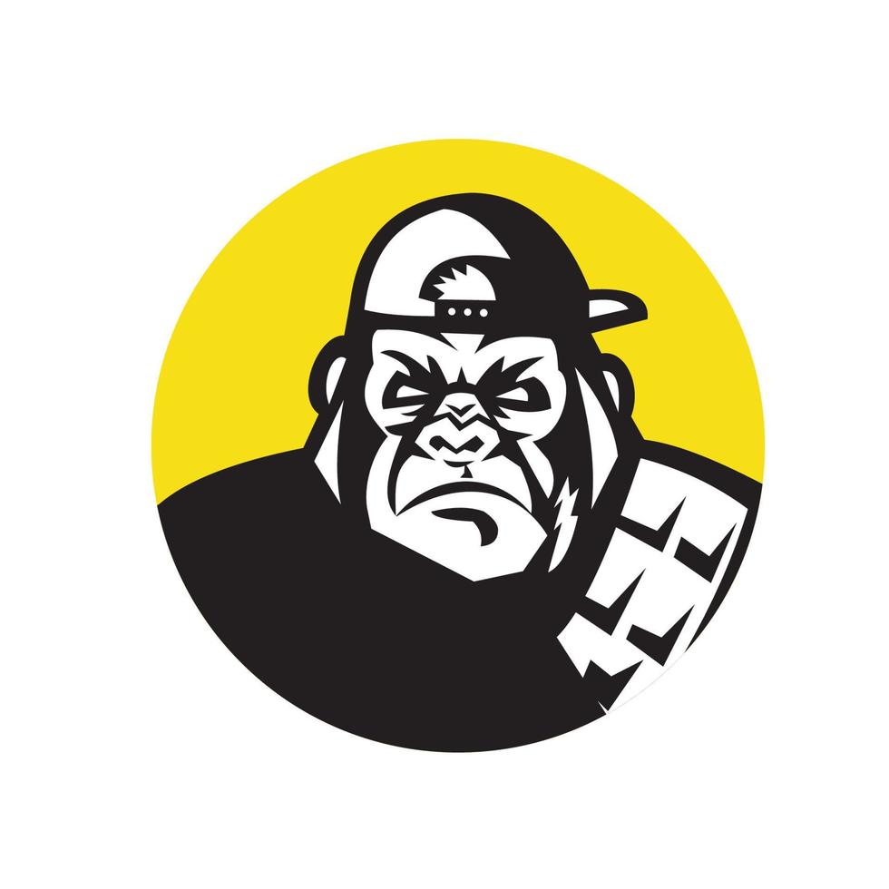 Angry Gorilla Head Baseball Cap Circle Retro vector