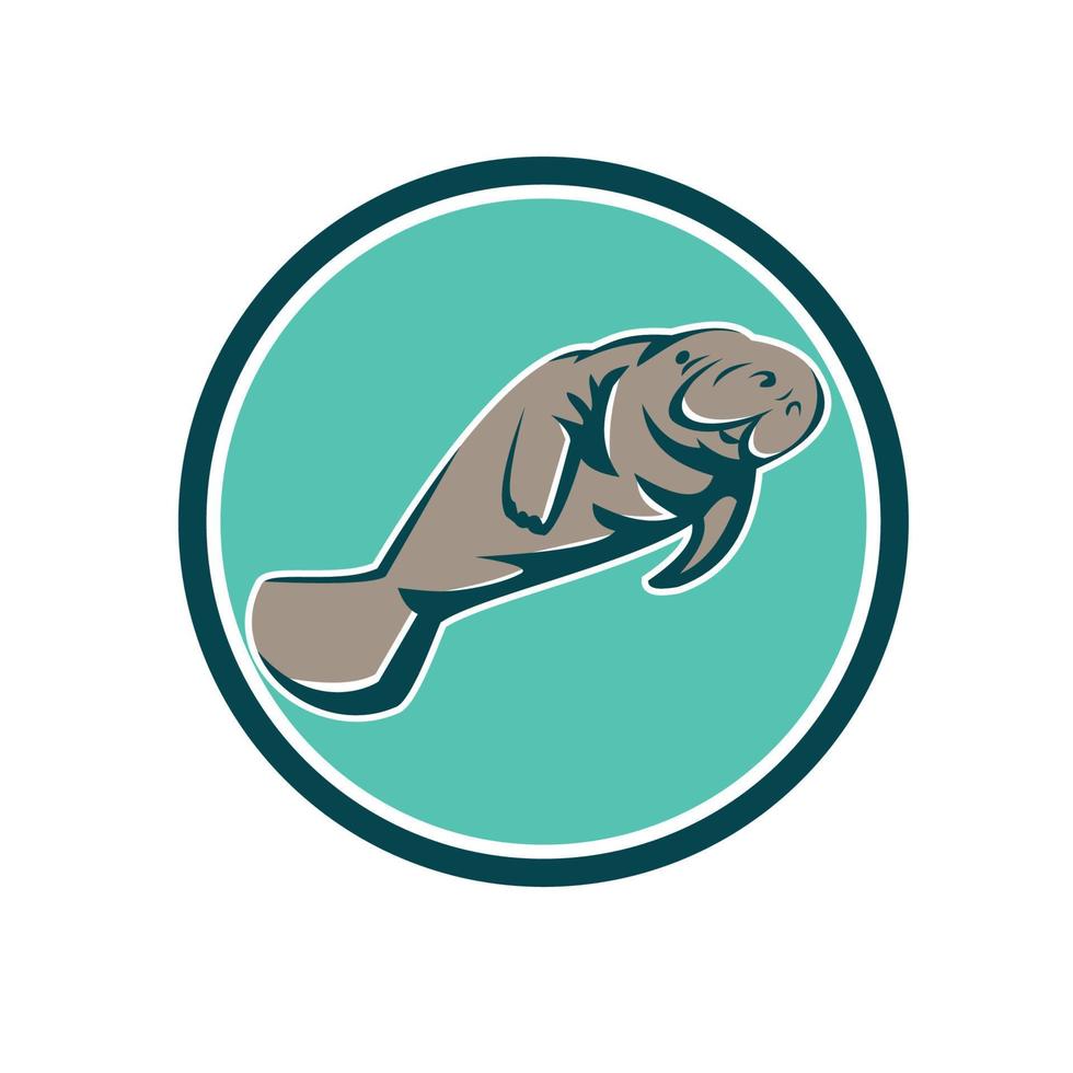 Manatee Sea Cow Circle Retro vector