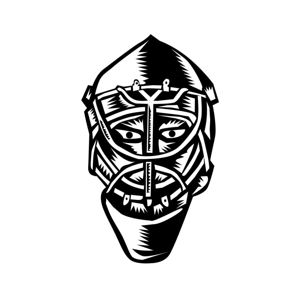 xilografía de casco de portero de hockey sobre hielo vector