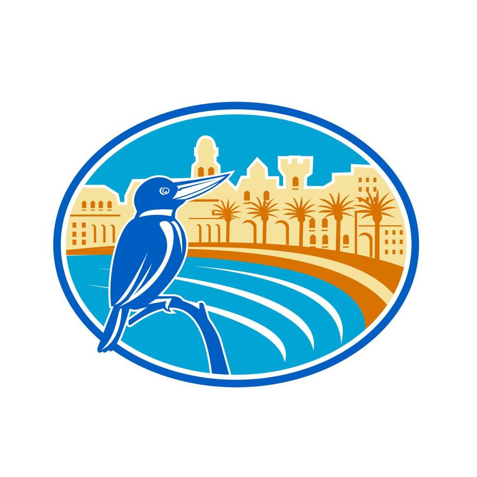 Kingfisher Mediterranean Coast Oval Retro vector