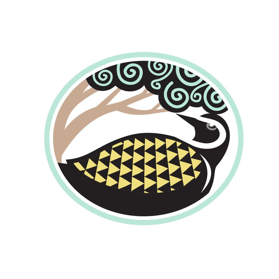 Golden Plover Looking Up Tree Oval Tribal Art vector