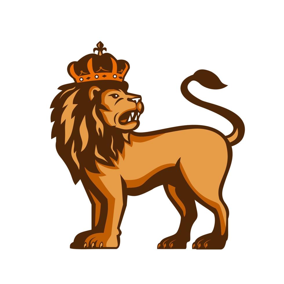 rey león corona mirando lado retro vector