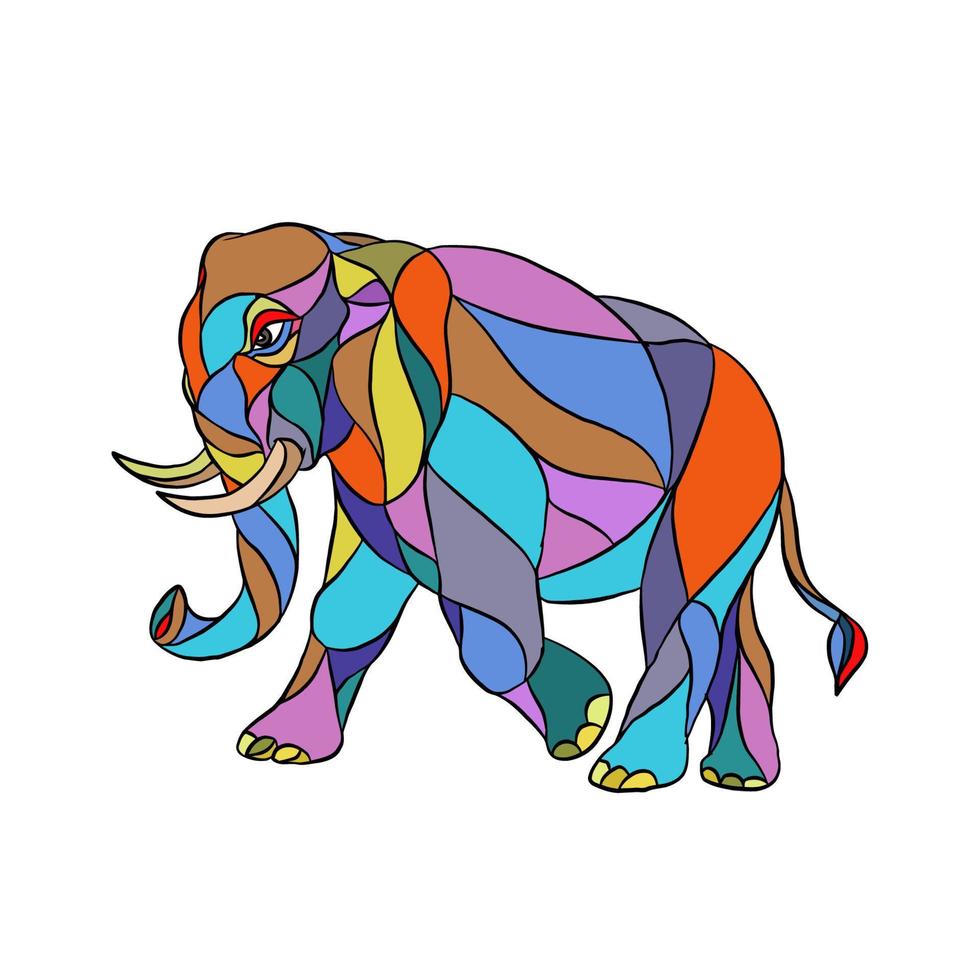 Angry Elephant Walking Mosaic vector