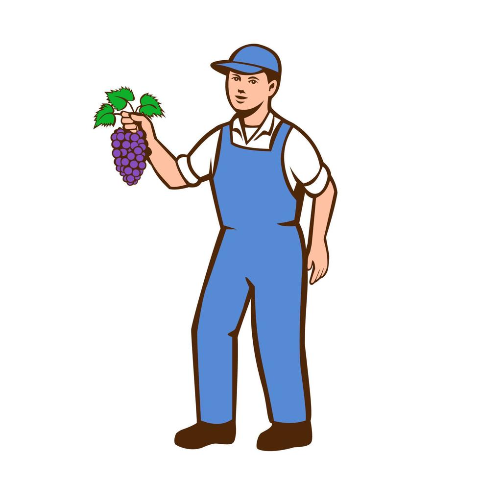 Organic Farmer Boy Grapes Standing Retro vector