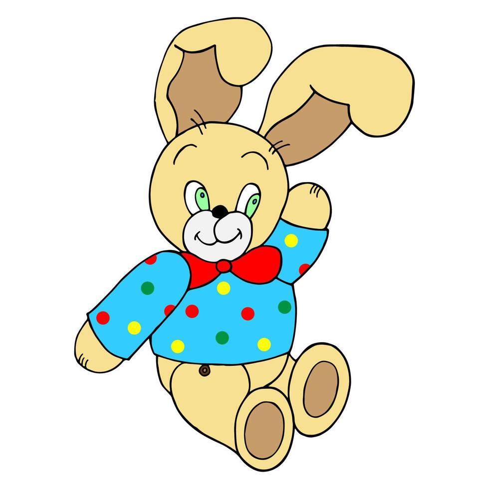 Cute rabbit hand-drawn, Cartoon or toy,hand-drawn rabbit character design element for Easter greeting card, Invitation, Spring, summer poster, vector illustration isolated on white background