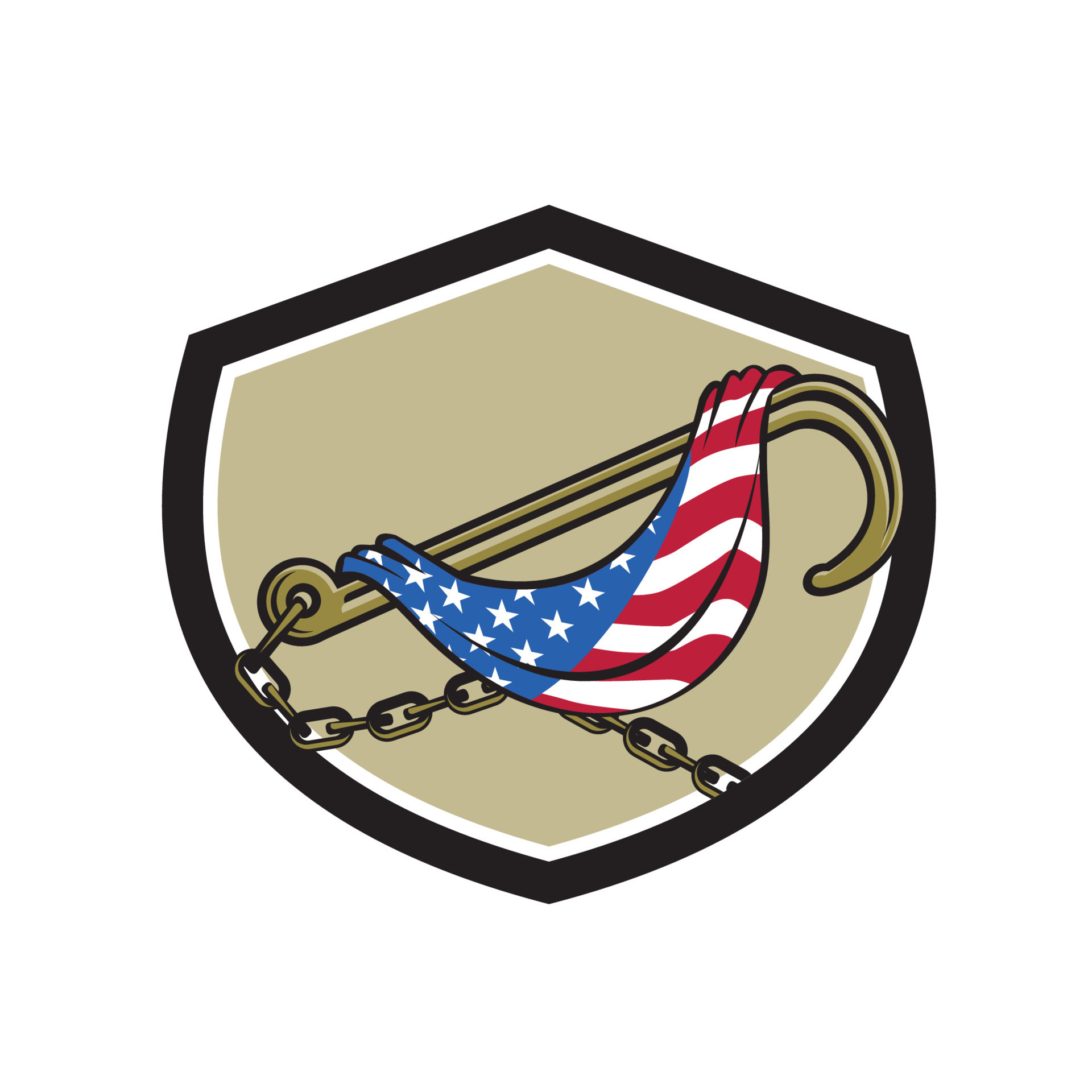 Towing J Hook Flag Draped Shield Retro 11496200 Vector Art at Vecteezy