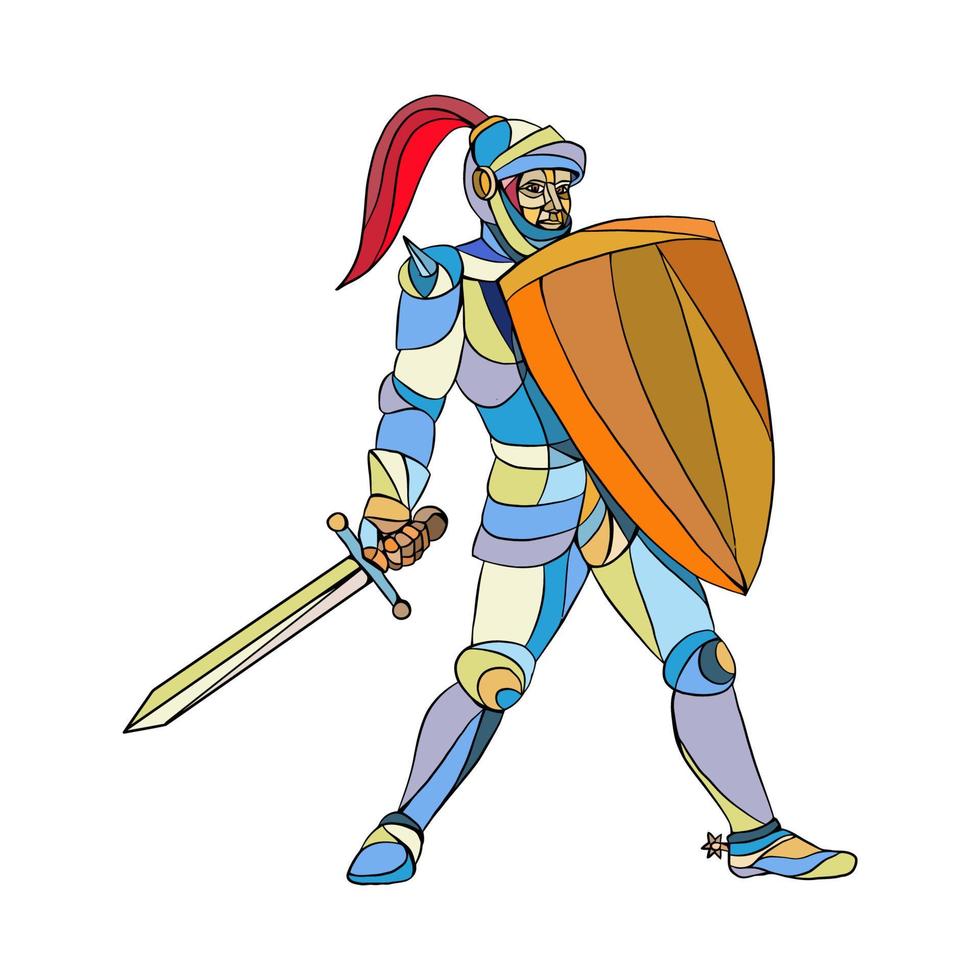 Knight Full Armor With Sword Defending Mosaic vector