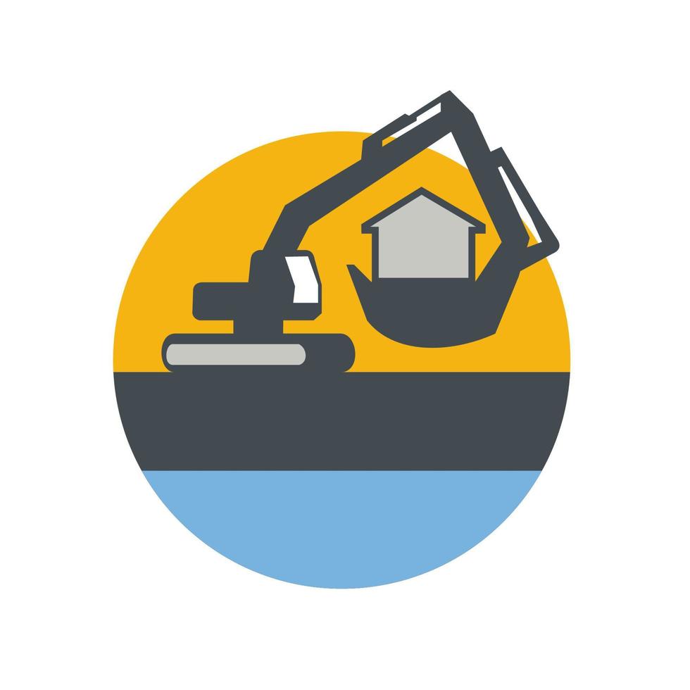 Excavator Digger Handling House Circle Retro vector